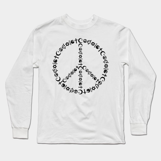 Religious Symbols Coexist Peace Sign Long Sleeve T-Shirt by Sanu Designs